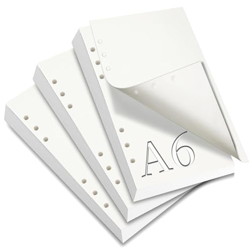 SWTYExt 3 Packungen Nachfüllpapier Blanko, 6 Löcher 180 Blätter(360 Seiten) A6 Nachfüllbare Refill Paper Nachfülleinlagen Ringbucheinlagen für A6 Papier Notizbuch Skizze Tagbuch Malerei Bullet Journal von SWTYExt