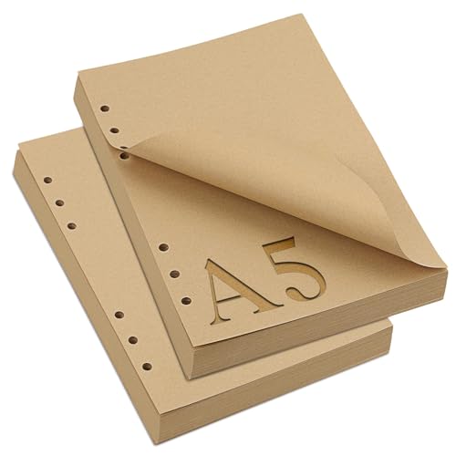 SWTYExt A5 Nachfüllpapier Blanko 160 Blatt/320 Seiten Ringbuch a5 Nachfüllbar Kraftpapier A5 Papier 6 Loch Ringbucheinlagen 2 Pack Nachfüllbar Notizpapier Refill Paper für Notizbuch Planer Tagbuch von SWTYExt