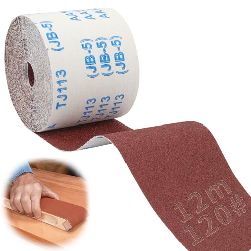 SWTYExt Schleifpapier Rolle 120 Körnung Schleifpapier 100mmx12m Nassschleifpapier Verschleißfest Sandpapier Aluminiumoxid Schmirgelleinenrolle mit Textilbasis für Handschleifer Schwingschleifer von SWTYExt