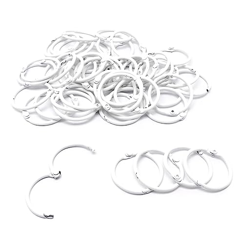 SWZHAI Binderinge 50 Stück, Buchringe 2,5 cm, Karteikartenringe, kleiner Karteikartenring, lose Blätter, Binderinge, weiße Ringclips, Metallringe für Karteikarten, Ringe für Papier von SWZHAI