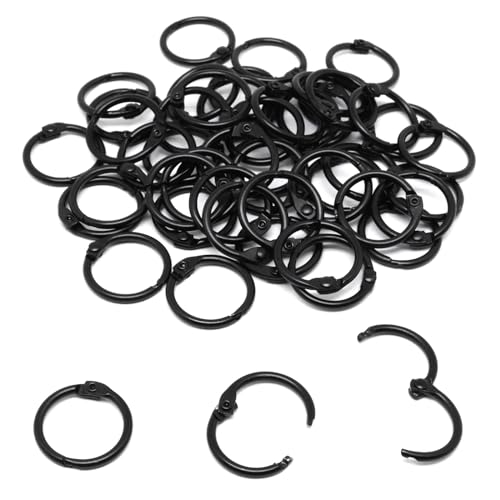 SWZHAI Kleine Binderinge 1,27 cm, Buchringe 50 Stück, Karteikartenringe, Ringe für Karteikarten, schwarze Loseblatt-Binderinge, Papierringe Metall, Ringclips, Buchbinderringe von SWZHAI