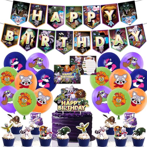 40 Stück Cartoon-Animations-Themenparty-Dekorationen, Cartoon-Wildtier-Cupcake-Topper, Ballon, Banner, Einladungskarte, Figuren-Set, Partyzubehör für Jungen und Mädchen von SWZY