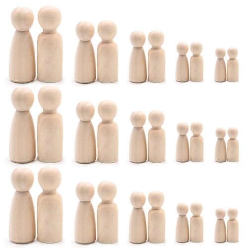 Holzfiguren zum Bemalen, 30 Stück Peg Dolls, Holzfiguren Puppen, Spielfiguren Holz Familie Figuren Puppen zum Anmalen Basteln Für Brettspiele Figuren Zum Bemalen Holzkegel Junge Mädchen von SXCCNW