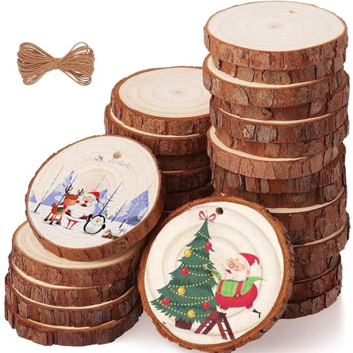 Holzscheiben, 30 Stücke Holz Log Scheiben, Baumscheiben 5-6 cm mit Loch Unvollendete Holzkreise, Holzscheiben zum Basteln für DIY Handwerk Hochzeit Weihnachten Dekoration Untersetzer holz 1 cm von SXCCNW