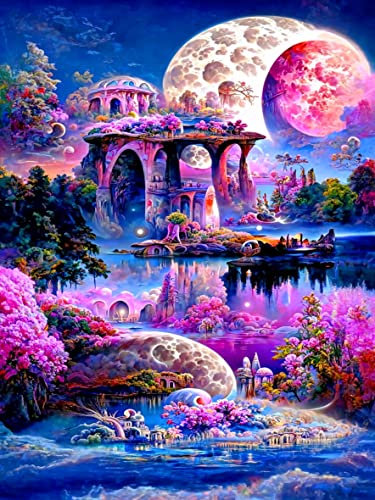 SXCCNW 5D Diamant Malerei Kits für Erwachsene, DIY Cross Stickerei Malerei Arts, Full Drill Diamond Painting Bilder Mond Malen Nach Zahlen für Home Wall Décor 30x40 cm Landschaft Schloss von SXCCNW