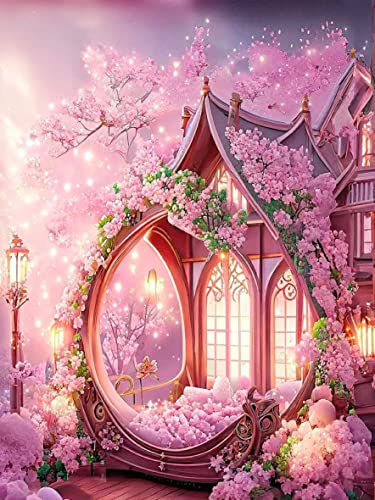 SXCCNW 5D Diamant Painting, Diamant malerei Kits, Diamond Art Erwachsene DIY Full Runder Drill Diamond Painting Bilder Malen nach Zahlen für Home Wand Dekorieren 30x40cm Pinkes Haus von SXCCNW