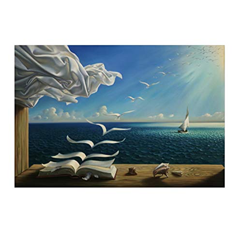 SXKJ Druck auf Leinwand Berühmtes Gemälde Salvador Dali Die Wellen Buch Segelboot Poster und Drucke Wandkunst Bilder Für Wohnzimmer 80x120cm Rahmenlos von SXKJ