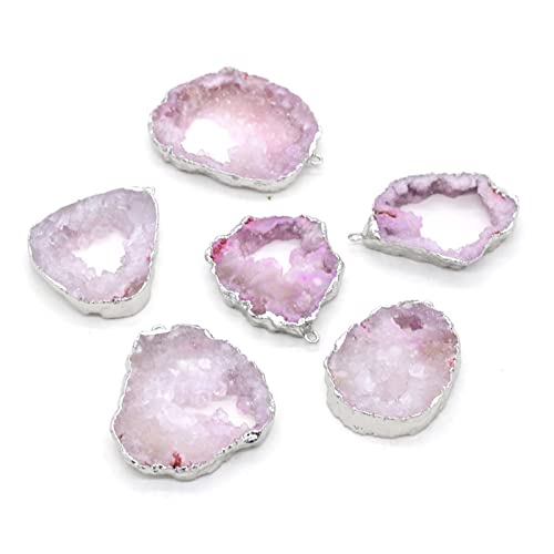 Halskette 2PC rosa Kristallknospe Naturstein Anhänger Silber Rand Handwerk for Schmuckherstellung DIY Halskette Ohrringe Zubehör Geschenk Party Dekor Geschenk von SXPXP