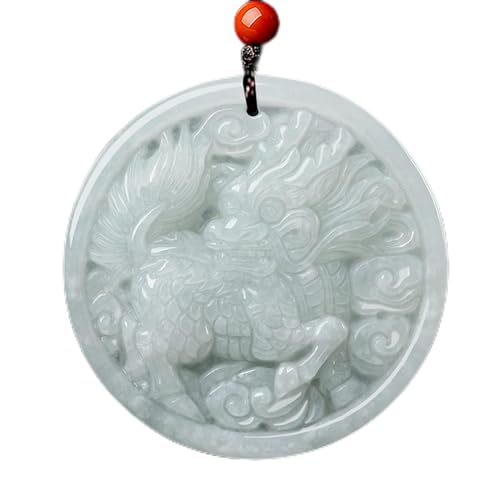 Halskette Halsketten Feng Shui Jade Halskette Natürliches EIS Jadeit Kylin Kirin Chi Lin Anhänger Halskette Geflochtenes Seil Halskette Amulett Starker Talisman Geld anziehen Viel Glück Schutz von SXPXP