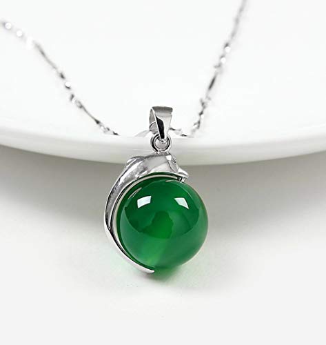 Halskette Halsketten Natürliche malaiische Jade Smaragd Delphin Anhänger 925 Silber Halskette Frauen Schmuck von SXPXP