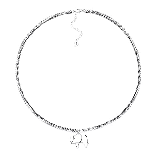 Halskette Halsketten aus 925er Sterlingsilber, doppelter einfacher Retro-Elefant, modischer Hip-Hop-Persönlichkeitsanhänger for Frauen, Schmuck, Geschenk, Silber von SXPXP