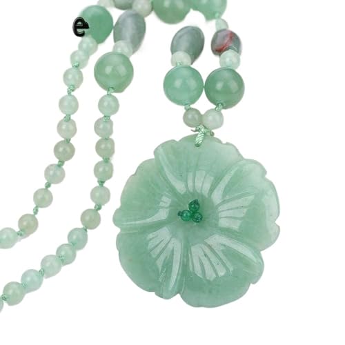 SXPXP Halskette Halsketten Damenschmuck Aventurin Jade Halskette Blumen Anhänger Handgeschnitzter Kristall Abschlussball Zubehör Soy Gothic von SXPXP