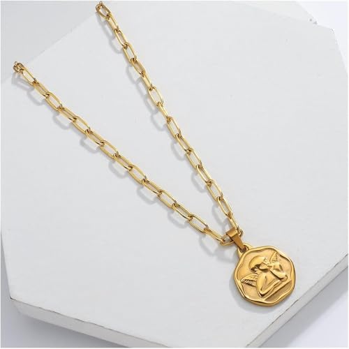 SXPXP Halskette Halsketten Mode Halskette Gold Farbe Chic Amor Engel Porträt Münze Anhänger Halsketten for Frauen Edelstahl Kette Kragen Schmuck Halskette von SXPXP