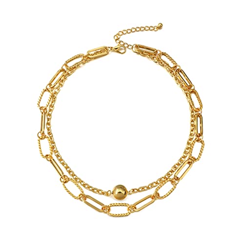 SXPXP Halskette Halsketten Mode Halskette Punk Multilayer Metall Geometrische Kette Choker Halsketten for Frauen Männer Gold Farbe Kugel Anhänger Halsketten Kragen Schmuck Halskette von SXPXP