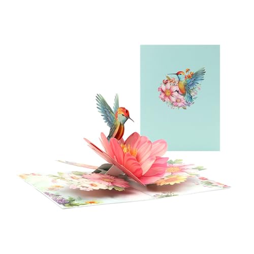 Elegante 3D-Grußkarte mit Kolibri und Blumen, Einladungskarte für Geburtstage, Hochzeiten und Feiertage, handgefertigte Postkarte von SXRQ