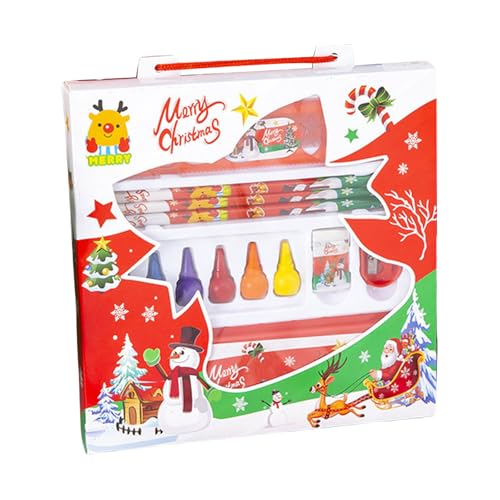 Schreibwaren-Set für Kinder, Weihnachten, Stifteetui, Holz, Bleistift, Buntstift, Lineal, Radiergummi, Anspitzer für Weihnachtsstrumpffüller von SXRQ