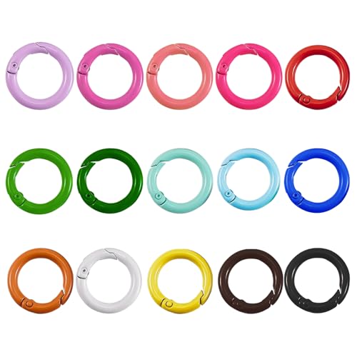 15 Stück Karabinerhaken Rund Bunt Karabiner Schlüsselanhänger, Schlüsselring Klein Farbe Kleine O Ring für DIY Schlüssel Taschenzubehör (15 Farben, 26mm) von SXTDKMJ