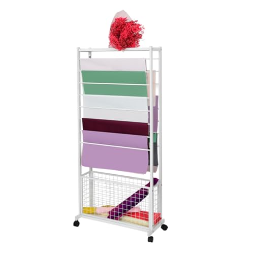 Großer Ständer für Schals und Bänder mit Rädern, großes Regal für Geschenkpapier für Bastel-/Nähzimmer, bodenstehender Organizer-Wagen für Vinylrollen, Drahtspulenspender (weiß mit oberem Regal) von SXYKXYDL