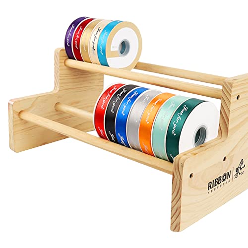 SXYKXYDL EIN Bandhalter-Organizer-Gestell, 2-stufiger Aufbewahrungsständer für Nähzimmer, Spender für Bänder, Spulen, Geschenkpapier, Vinylrollen, mit Verstellbarer Holzstange von SXYKXYDL