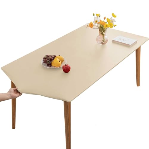 SXZAGZR Tischdecke, Rechteckige Angepasste Tischdecke, PU-Leder Elastische Tischdecke, Elastische Tischdecke Abwischbare Tischdecke, Küche Und Esszimmer Tischdecke (Beige,60x60cm) von SXZAGZR