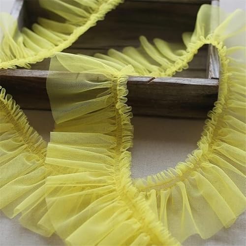 SYBNIKOLF Spitzenband, 10 cm breiter Tüll-Rüschen-Netzstoff, 3D-Plissee-Stoff, Spitzenstickerei, Fransenband, Rüschenbesatz, Kleiderkragen-Applikation, DIY-Nähdekor (rot)(Yellow) von SYBNIKOLF