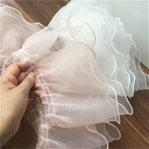 SYBNIKOLF Spitzenband, 14 cm, 1 Yard, doppellagig, plissierter Organza-Stoff, Rüschenbesatz, 3D-Spitzenfransenband, Hochzeitskleidkragen, DIY-Nähzubehör (rosa, einlagig)(White Double Layers) von SYBNIKOLF