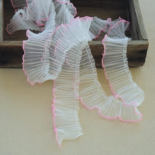 SYBNIKOLF Spitzenband, 5 cm breites, modernes Stickerei-Spitzenband mit weißen Blumen, Stoffbesatz, DIY-Nähapplikation, Kragen, Rüschen, Basteln, Weihnachtsdekor (weiß)(White and pink) von SYBNIKOLF