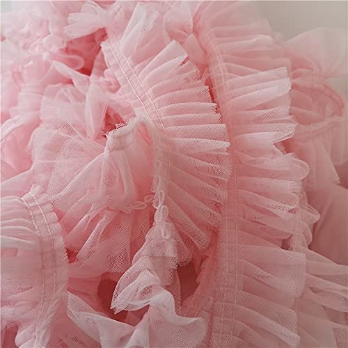 SYBNIKOLF Spitzenband, 5 cm doppellagiger 3D-Plissee-Spitzenstoff mit Rüschenbesatz, Besticktes Kragenband, Nähmaterial for Kleidung und Röcke, Spleißmaterial, 1 Yard (Pink)(Pink) von SYBNIKOLF