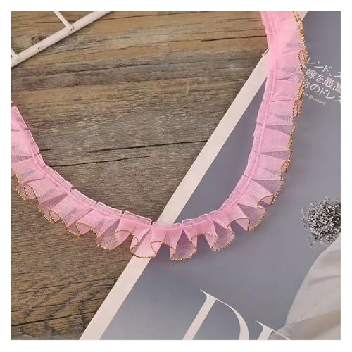 SYBNIKOLF Spitzenband Spitzenstoff Einseitig gekräuseltes Garn, Rüschen-Spitzenbesatz, elastischer Stoff for Nähen, Hochzeit, Dekoration, Scrapbooking, Geschenkverpackung(Pink) von SYBNIKOLF