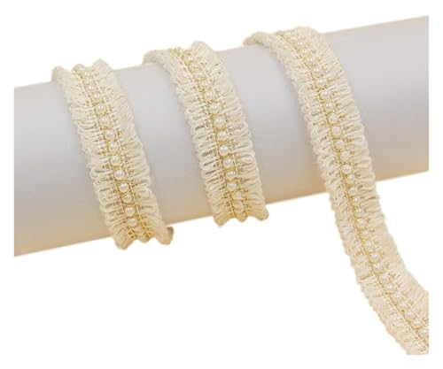 SYBNIKOLF Spitzenband Spitzenstoff Spitzenband mit Perlen, Borte, Perlenband, Kragenapplikation for Nähen, Basteln, Kleiderkragen, Kleidung, Hochzeit(Beige) von SYBNIKOLF