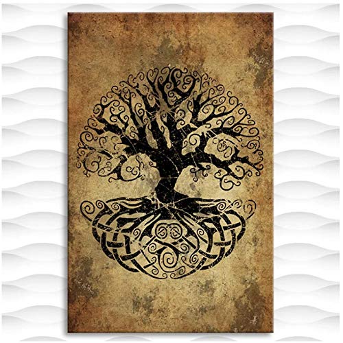 SYBS Neue abstrakte Dekoration Yggdrasil Baum des Lebens Bild Wohnkultur nordische Leinwand Malerei Wandkunst Poster und Druck-14x21 Zoll （35x52cm） Kein Rahmen von SYBS