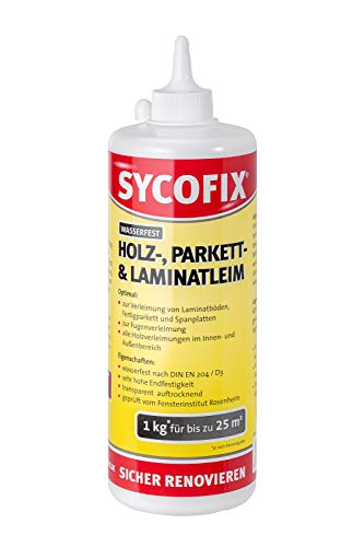 SYCOFIX Holzleim wasserfest, Parkett- und Laminat Fugenfüller, transparent auftrocknend, Fugenleim, 1 kg von SYCOFIX