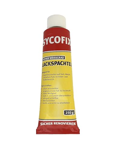 Sycofix Lackspachtel 250 g, gebrauchsfertige Reparaturspachtel, optimal auf Holz und Metall, innen und außen, überstreichbar, weiß, ausgezeichnete Füll- und Deckkraft, schleifbar, Holz Lack Spachtel von SYCOFIX