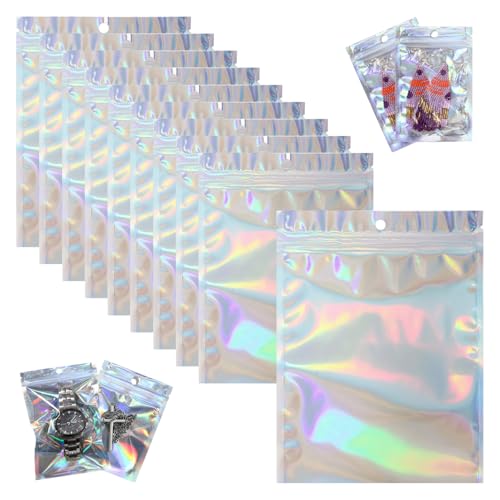 SYEYCW 100 Stück Mylar Bags, Kleine Holografische Beutel, Wiederverschließbare Beutel Mylar Beutel, 6x10 cm Mylar-Beutel, für Mylar Beutel zum Aufbewahren von Süßigkeiten, Keksen, Schmuck von SYEYCW