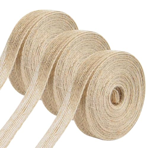 SYEYCW 3 Rollen 2CM Juteband, 30M Sackleinen Band, Burlap Band Vintage Jute Band Deko, Dekoband Juteband, für DIY Handwerk, Geschenkverpackung, Weihnachten, Deko Hochzeit Party von SYEYCW