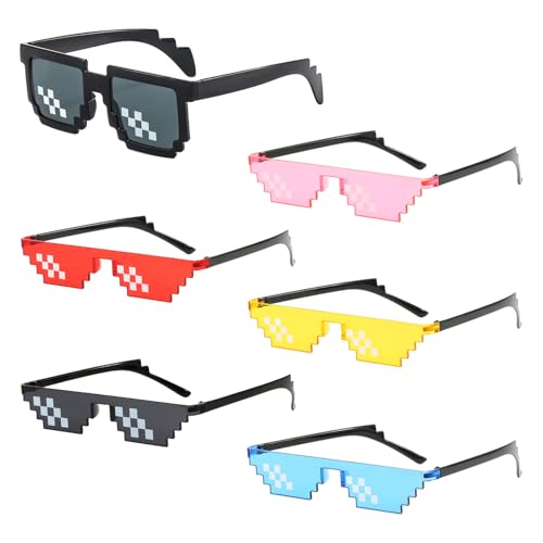 SYEYCW 6 Paar Pixel Sonnenbrille, Pixel Mosaik Brille Bunt, Mehrfarbige Kunststoff Sonnenbrillengeeignet, Lustige Brillen, für Party Zubehör, Foto Requisiten, für Männer und Frauen, 5 Farben von SYEYCW