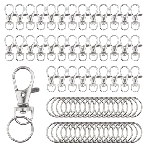 SYEYCW 70 Stück Karabiner Schlüsselanhänger, 35 Schlüsselring Klein + 35 Karabinerhaken mit Drehgelenk, Abnehmbare Metallringe, Schlüsselanhänger Drehverschlüsse, für Schlüsselanhänger, DIY, Basteln von SYEYCW