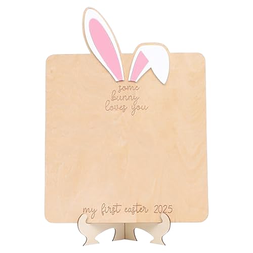 SYJHHWGS Holzbrett mit Aufschrift "Easters Footprint Keepsakes" für Babys erste Ostermeilensteine, Holzschild und Kinderzimmer-Tischdekoration von SYJHHWGS