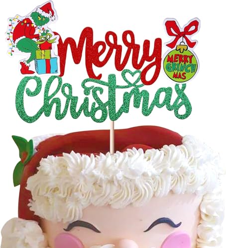 1 Pack Merry Christmas Tortendeko Glitzer Xmas Urlaub Kuchen Deko Merry Christmas Cake Topper Grinch Weihnachts Neujahrs Zeremonie Party Tortendekoration von SYKYCTCY