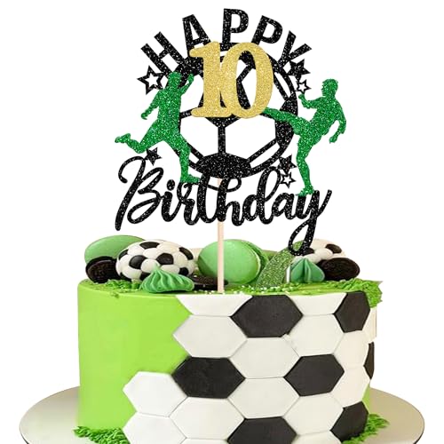 1 Pack Soccer Happy 10th Birthday Cake Topper Sport Fußball Kuchen Deko Fussball Tortendeko für Fußball-Thema Kinder 10. Geburtstag Party-Kuchen Dekorationen von SYKYCTCY