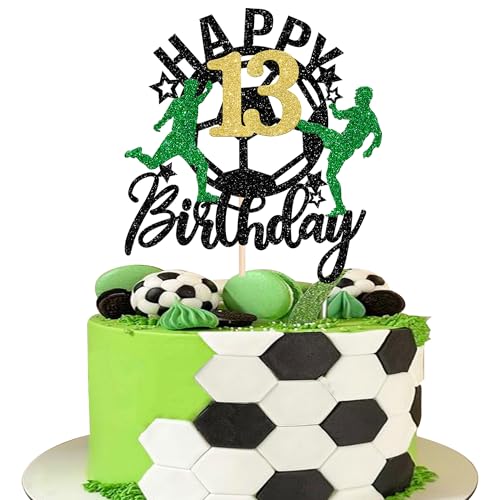 1 Pack Soccer Happy 13th Birthday Cake Topper Sport Fußball Kuchen Deko Fussball Tortendeko für Fußball-Thema Kinder 13. Geburtstag Party-Kuchen Dekorationen von SYKYCTCY