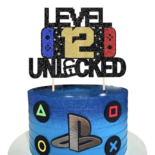 1 Stück 12 Videospiel Tortendeko Glitzer Spielkonsolen Level Unlocked 13th Kuchen Deko 12th Gaming Kuchen Deko für Jahrestag Jungen Mädchen Videospiel Thema Geburtstag Party Kuchendeko von SYKYCTCY