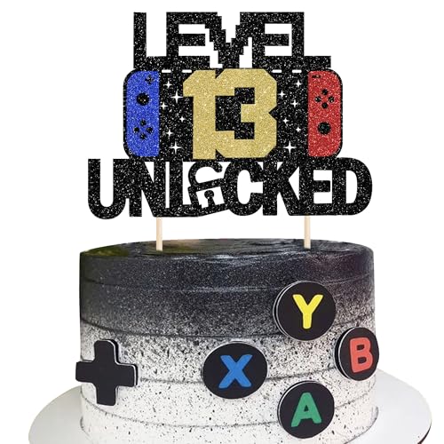 1 Stück 13 Videospiel Tortendeko Gaming Level 13 Unlocked Geburtstag Kuchen Deko 13th Spielkonsolen Kuchendeko für Spielkonsole Thema Jahrestag Jungen Mädchen Geburtstag Party Cake Topper von SYKYCTCY