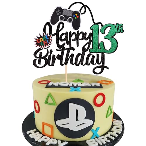 1 Stück 13th Videospiel Tortendeko Glitter Geburtstag Cake Topper Gaming Happy Birthday Kuchen Deko Videospiel Thema Cake Dekoration für Jungen Kindergeburtstag Spiel Thema Party Dekoration Schwarz von SYKYCTCY