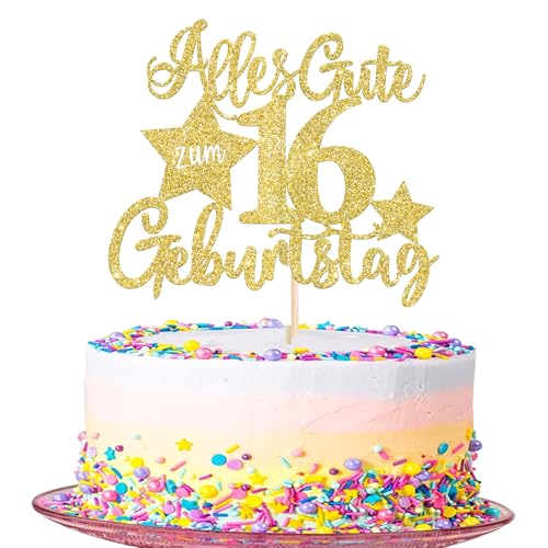 1 Stück 16th Geburtstag Tortendeko Alles Gute zum Geburtstag 16 Jahre Geburtstag Kuchendeko Happy 16th Geburtstag Kuchen Deko für Jungen Mädchen 16th Geburtstag Party Kuchen Dekorationen Gold von SYKYCTCY