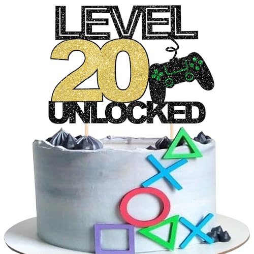 1 Stück 20 Videospiel Cake Topper Glitzer Gaming Level Unlocked Tortendeko 20th Geburtstag Spielkonsolen Kuchen Deko für Jungen Mädchen Spielkonsole Theme Geburtstag Party Kuchendeko von SYKYCTCY