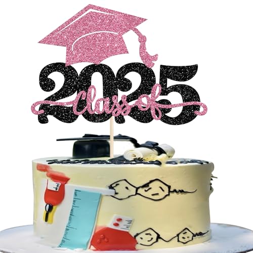 1 Stück 2024 Abschluss Tortendeko Glitzer 2024 Graduation Kuchen Deko Graduierung Kappe Tortendekoration Cake Topper für 2024 Schule Abschluss Party Rosa von SYKYCTCY