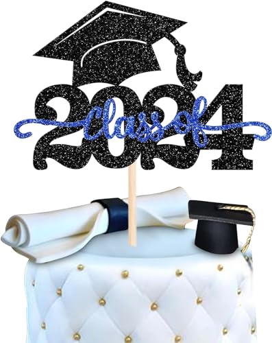 1 Stück 2025 Abschluss Tortendeko Glitzer 2025 Graduation Kuchen Deko Graduierung Kappe Tortendekoration Cake Topper für 2025 Schule Abschluss Party Schwarz Blau von SYKYCTCY