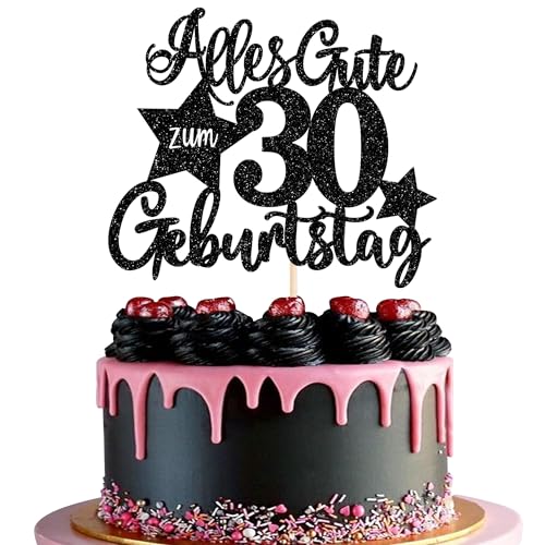 1 Stück 30th Geburtstag Tortendeko Alles Gute zum Geburtstag 30 Jahre Geburtstag Kuchen Deko Prost auf 30 Geburtstag Kuchendeko für Mann Frauen 30th Geburtstag Party Kuchen Dekorationen Schwarz von SYKYCTCY