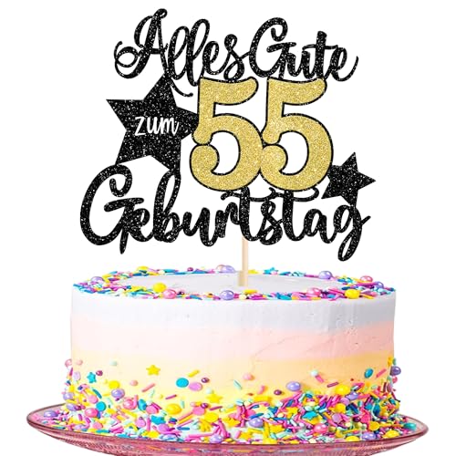 1 Stück 55 Alles Gute zum Geburtstag Tortendeko 55th Geburtstag Kuchen Deko Happy 55th Birthday Cake Topper 55 Jahre Kuchendeko für Frauen Männer Geburtstag Party Kuchen Dekorationen von SYKYCTCY